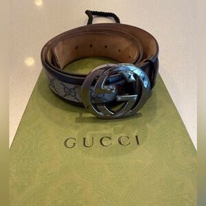 Gucci Brown Leather and Canvas Men's Belt